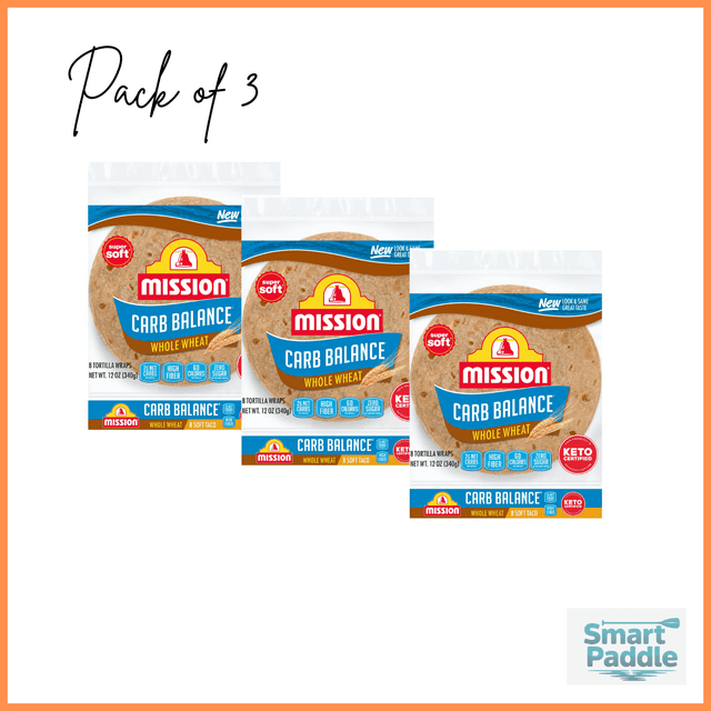 Mission Carb Balance Whole Wheat Flour Tortillas, Soft Taco Size, 8 Count Pack of 3