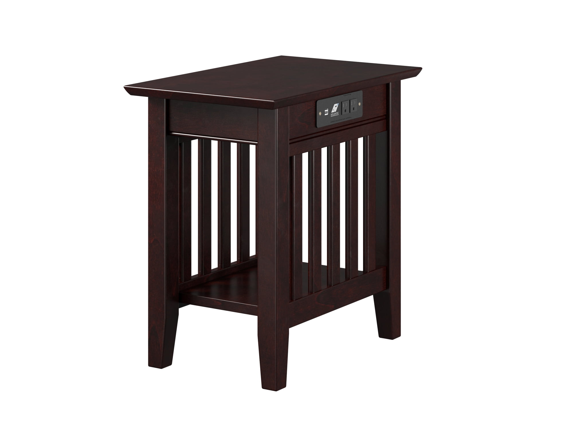 Espresso Solid Wood Mission End Table with USB Charger