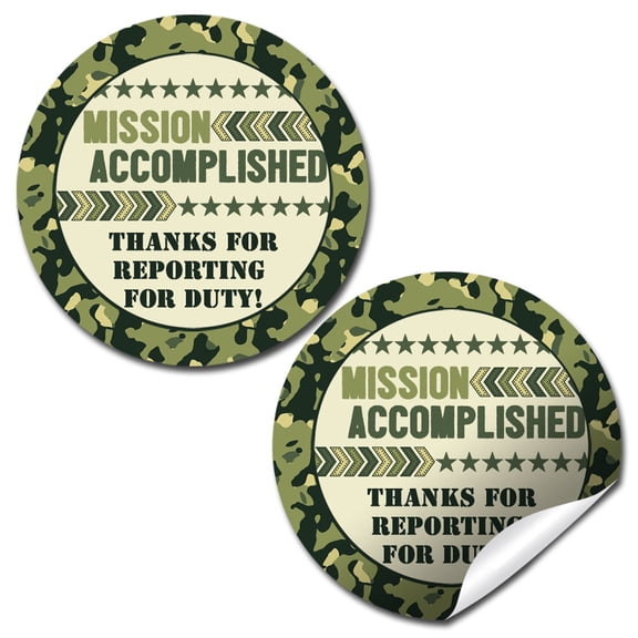 Mission Complete Army Birthday Party Stickers 40 Pack 2" Round Circle Labels Party Favors, Goodie Bag Labels, Envelope Seals, Cupcake Toppers & Thank You Stickers by Amanda Creation