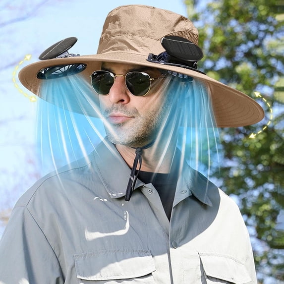 Mission Cooling Fishing Hat - Solar & USB Powered Built-in Fan Wide Brim Ultralight Sun Bucket Hat for Men Outdoor