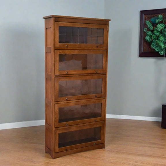 Mission Craftsman Style Oak Barrister Bookcase - 5 Stack - Walnut