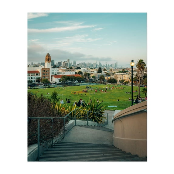 Mission Dolores Park Steps - San Francisco California Photography Cityscape Skyline Architecture Landscape Scenic Unframed Wall Art Print 36 x 48 inches