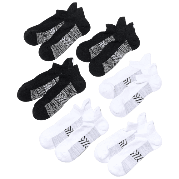 Mission Dry & Cool Pinnacle No Show Socks (Unisex, 6-Pairs, Black and White, Medium)
