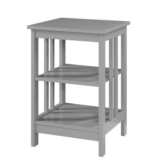 Mission End Table Gray with Shelves: Sturdy Square Side Table for Bedroom