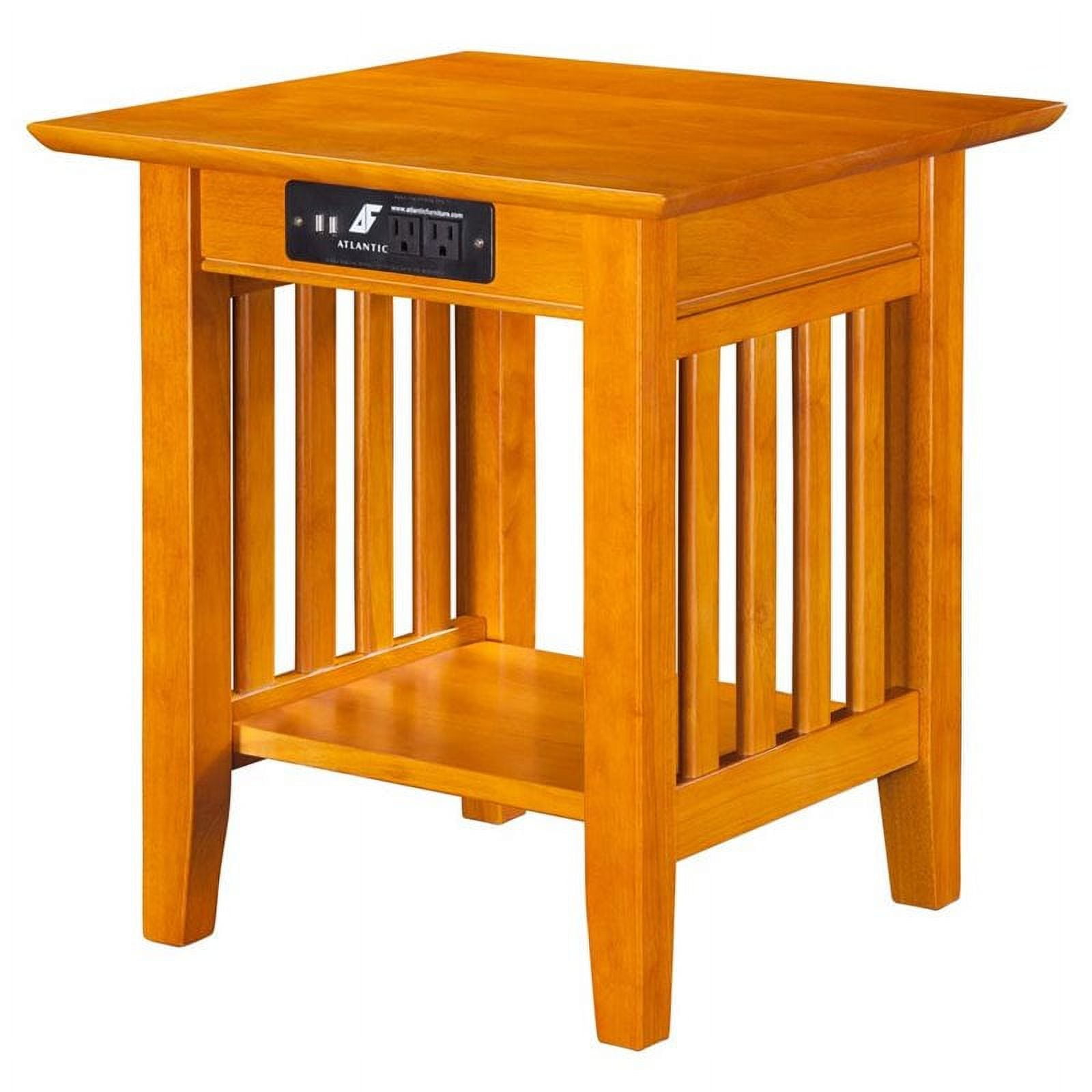 Mission End Table with Charging Station in Walnut or Caramel