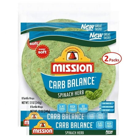 Mission Foods Carb Balance Spinach Herb Tortilla Wraps 8 Count - 2 Packs
