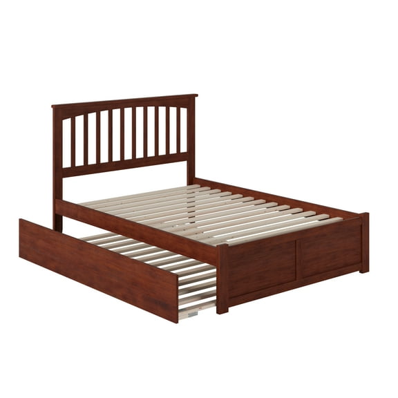 Mission Full Platform Bed with Flat Panel Foot Board and Full Size Urban Trundle Bed in Walnut