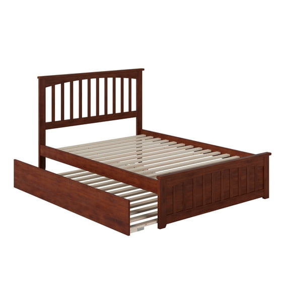 Mission Full Platform Bed with Matching Foot Board with Full Size Urban Trundle Bed in Walnut