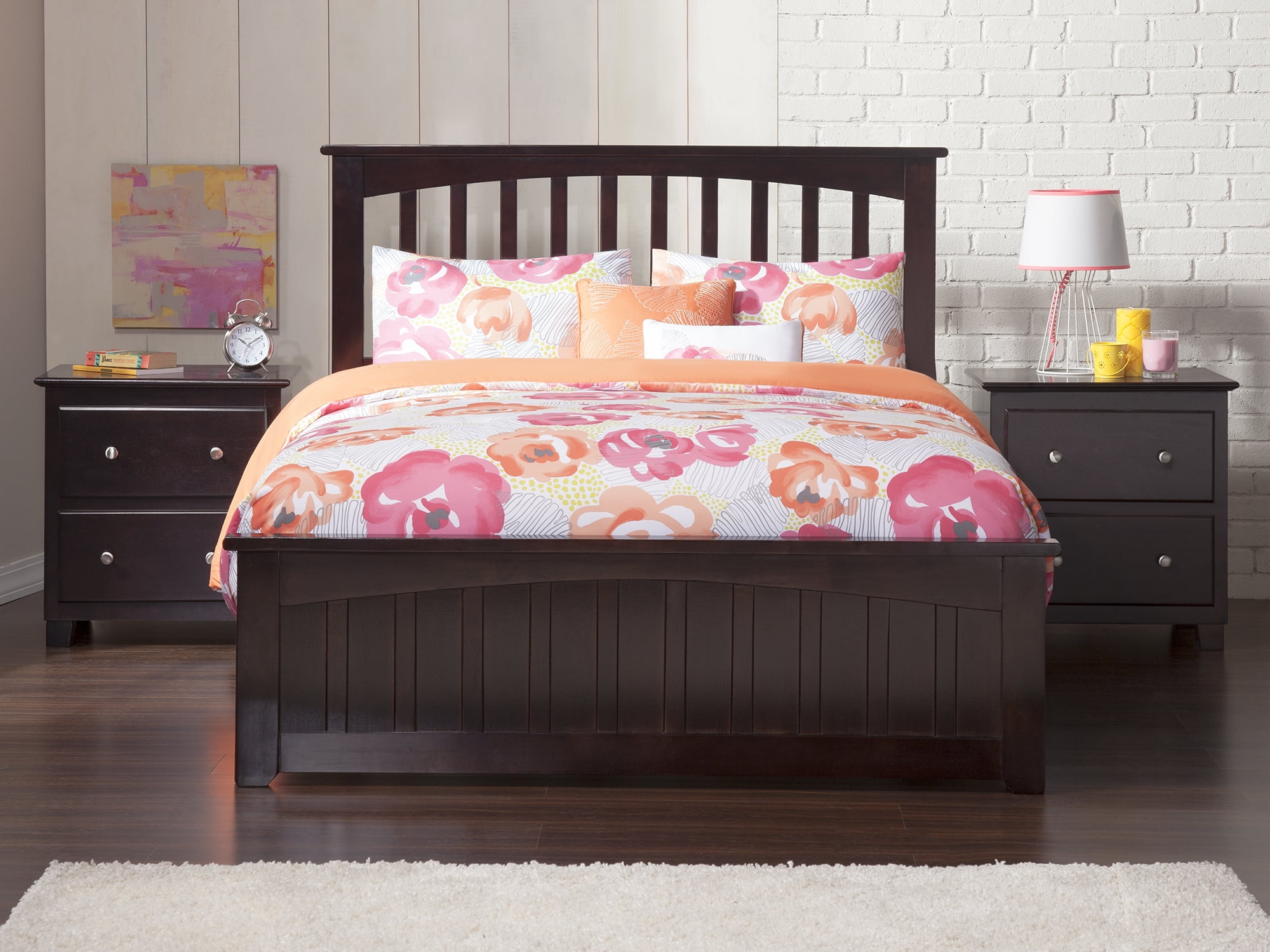Espresso Full Mission Wood Platform Bed with Headboard