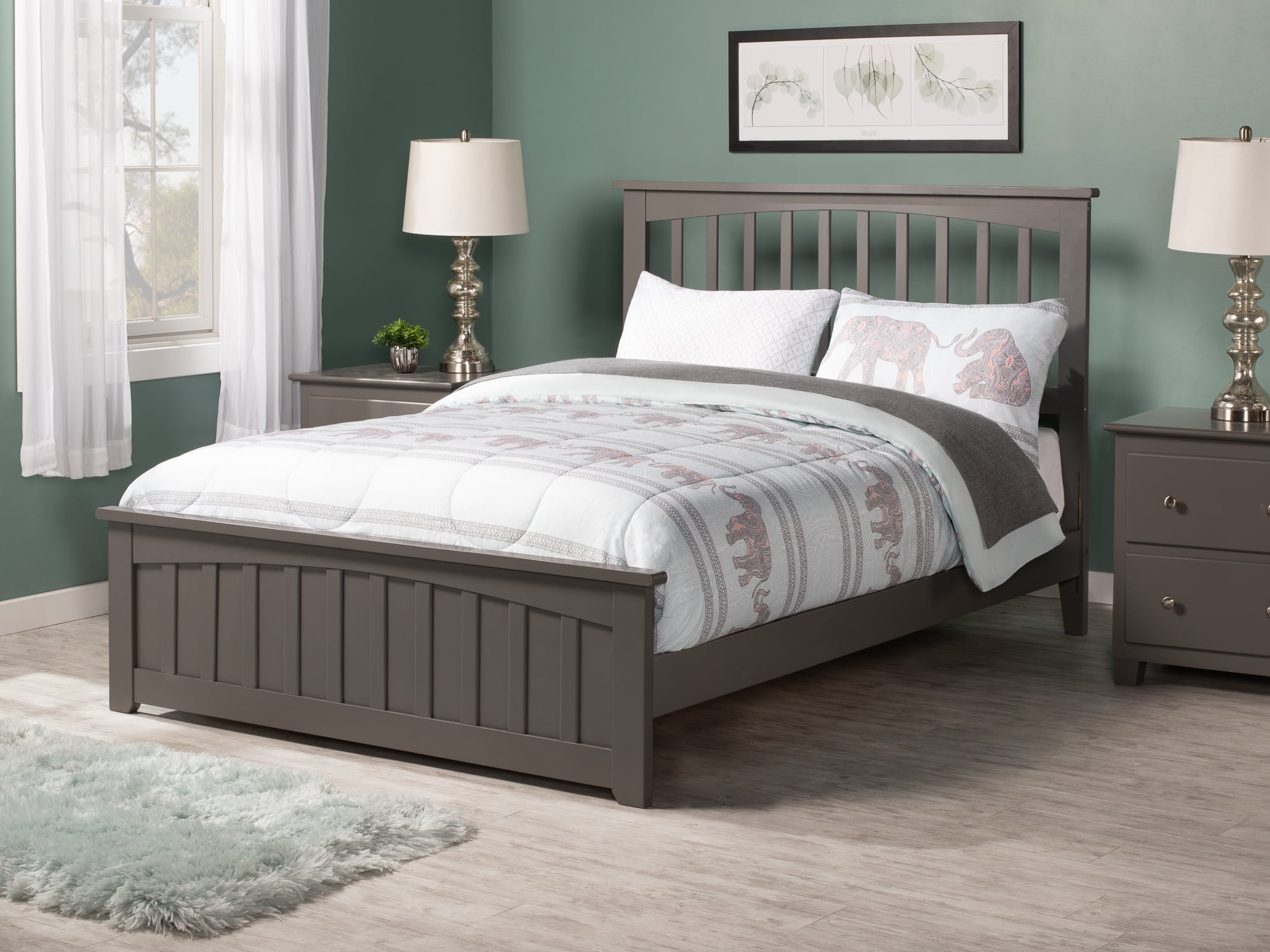 Mission Gray Full Solid Wood Platform Bed with Matching Footboard