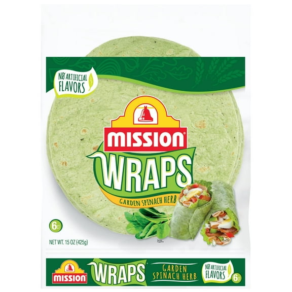 Mission Garden Spinach Herb Wraps, 15 oz, 6 Count (Pack of 8)