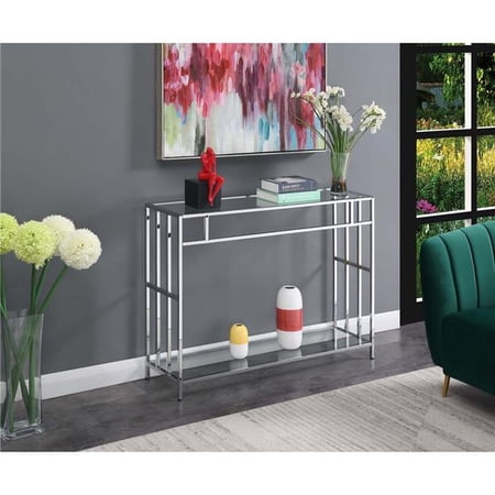 Mission Glass Console Table, Clear Glass & Chrome - 42 x 11.75 x 30 in.