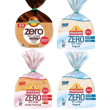 Mission Guerrero Zero Carb 0g Net Carbs - Keto Certified - 4.5" Street Taco - 14 Count, 8.89 oz. - Keto Friendly Low Carb Tortillas Variety Pack - 4 Packs