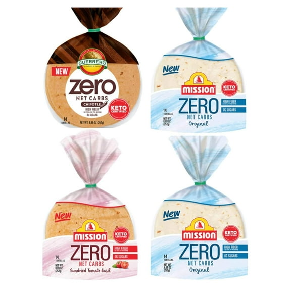 Mission Guerrero Zero Carb 0g Net Carbs - Keto Certified - 4.5" Street Taco - 14 Count, 8.89 oz. - Keto Friendly Low Carb Tortillas Variety Pack - 4 Packs