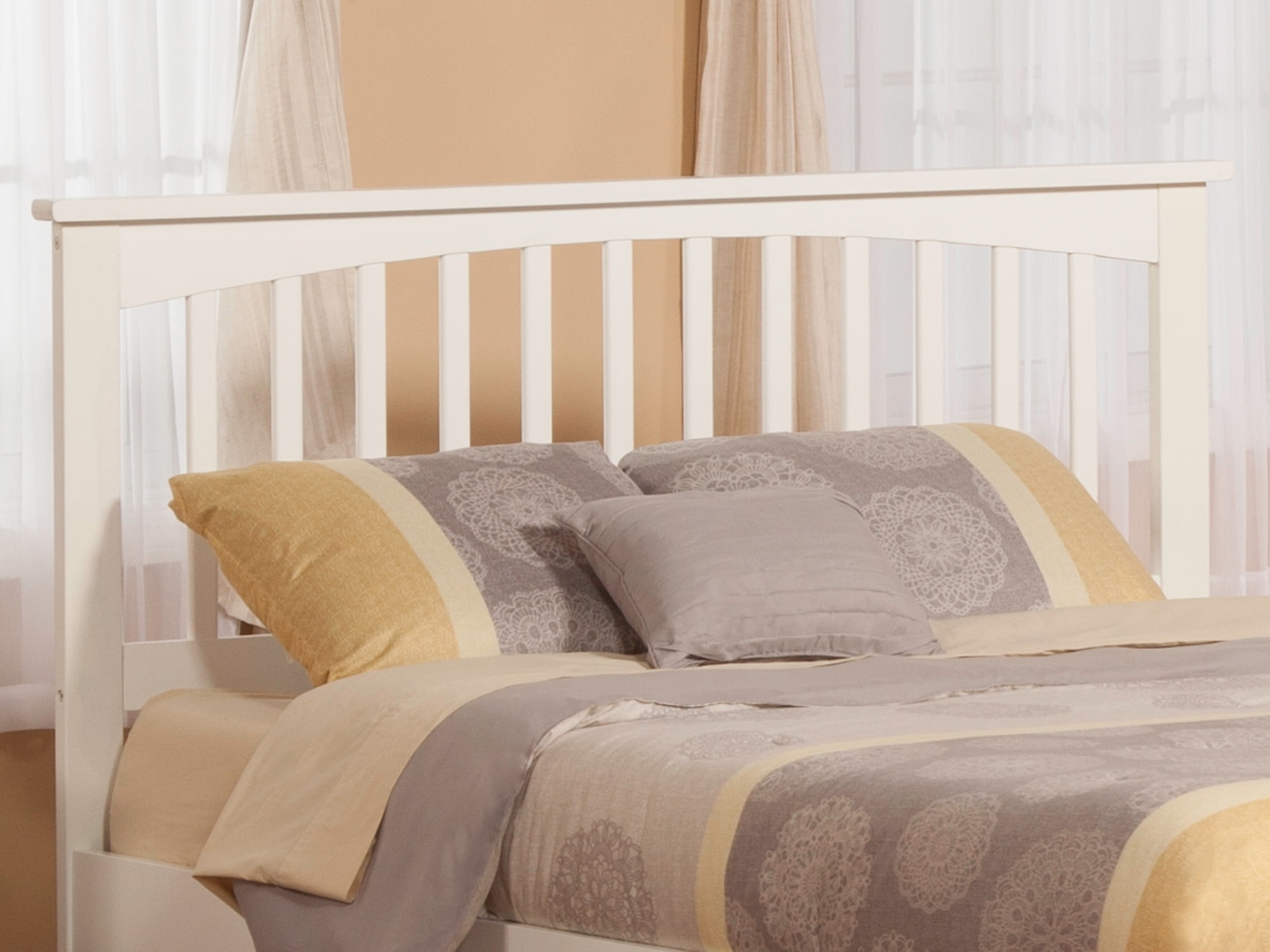 White Full Mission Wood Panel Headboard with USB Charger