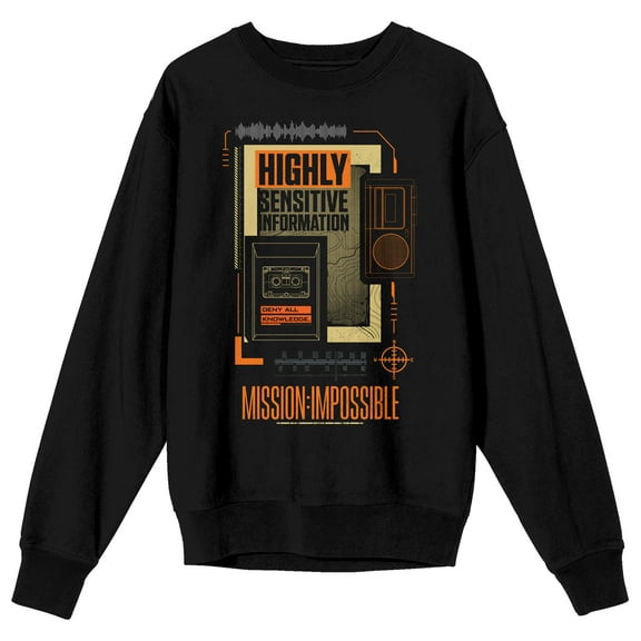Mission: Impossible Dead Reckoning Part I Sound Meter and Orange Crosshairs Adult Black Crew Neck Sweatshirt-XXL