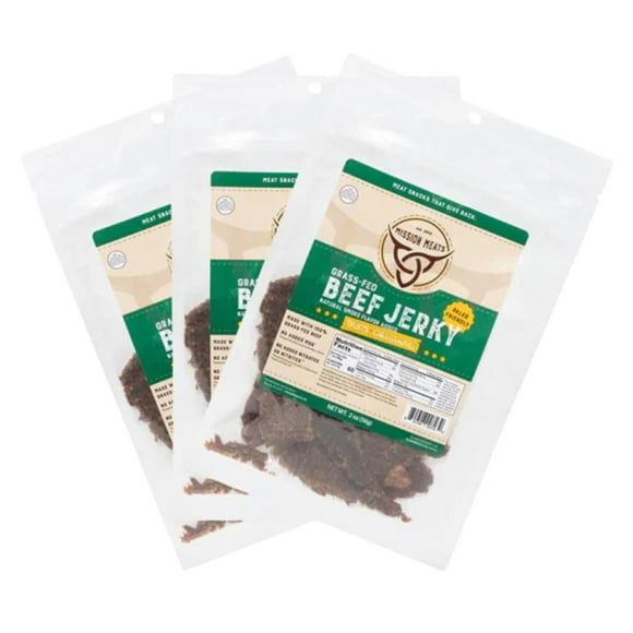 Mission Meats Beef Jerky, Original, 100% Grass Fed Beef, 10g Protein per Serving, Delicious & Tender  Paleo, Keto, Carnivore & Whole 30 Friendly, 2oz Bags (Pack of 3)