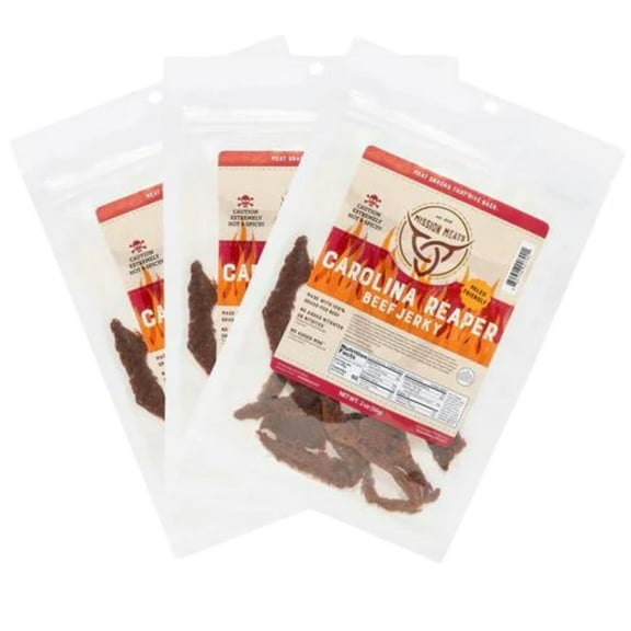 Mission Meats Carolina Reaper Jerky from 100% Grass Fed & Pasture Raised Beef, Caution: Extremely Spicy, Small Batch Hand Crafted, Gluten Free, 2oz (Pack of 3)