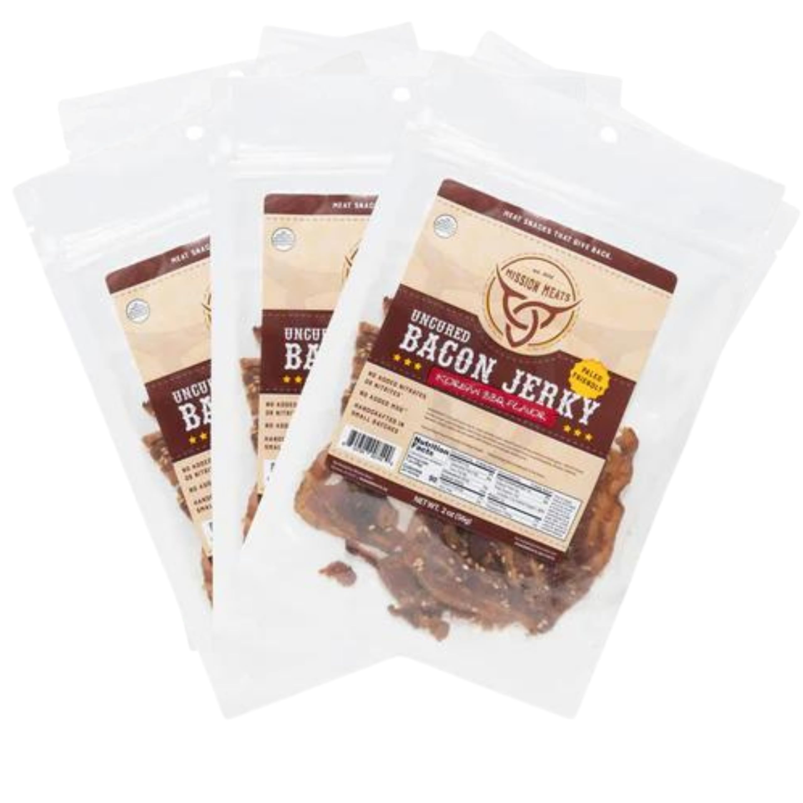 Mission Meats Delicious Uncured AIF4 Korean BBQ Bacon Jerky Hand