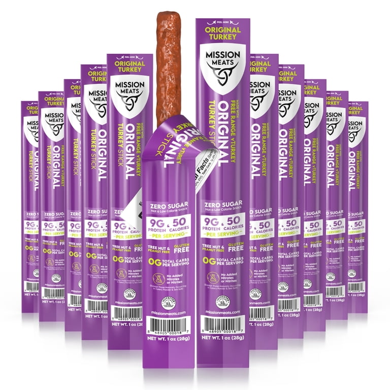 Mission Meats Turkey Sticks, 100% Free Range Turkey Jerky, Zero Sugar,  Delicious Healthy Snacks, 9g Protein, Individually Wrapped, Gluten Free, 