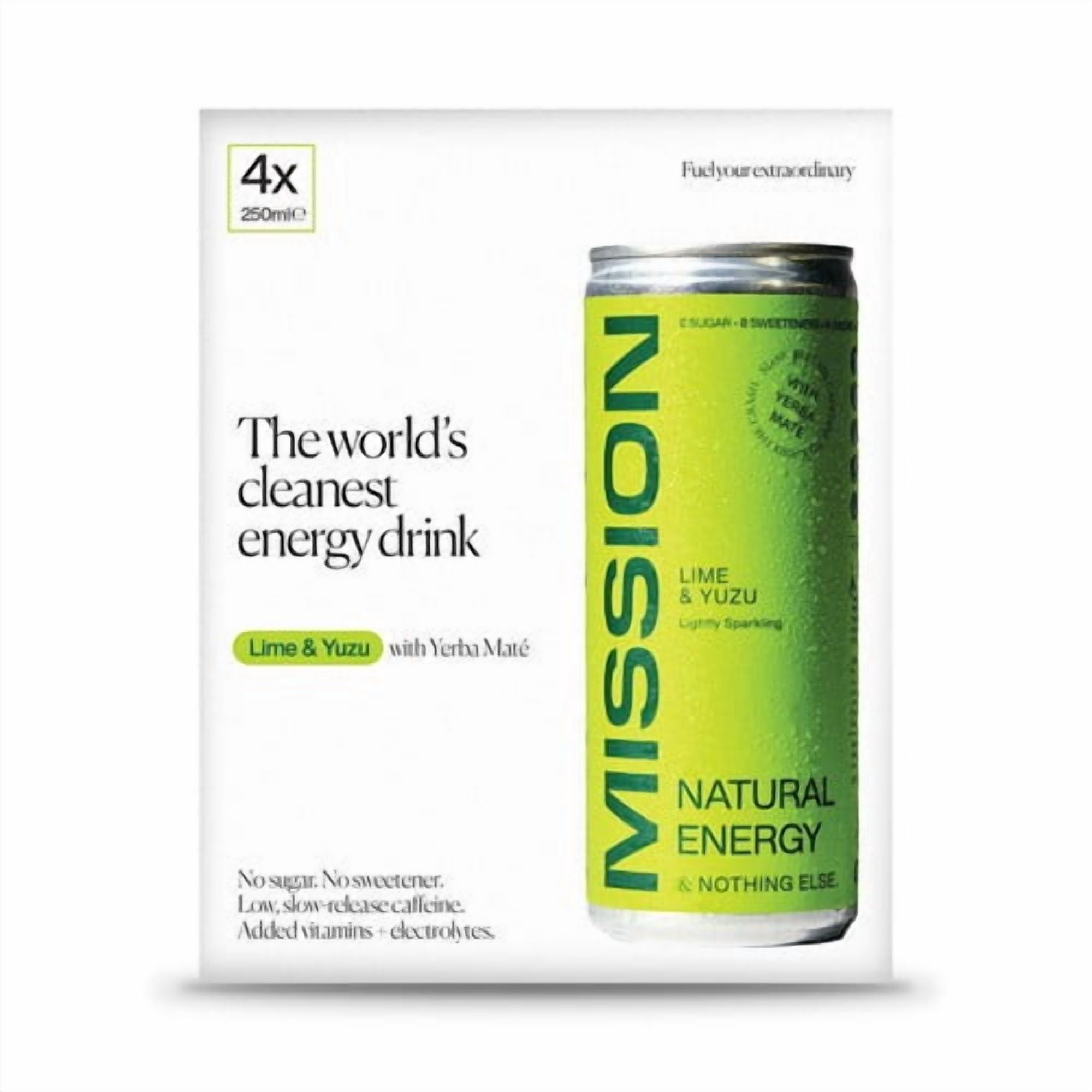 Mission Natural Energy, Yerba Mate, Lime & Yuzu 4 x 250ml, British Import (Pack of 2)