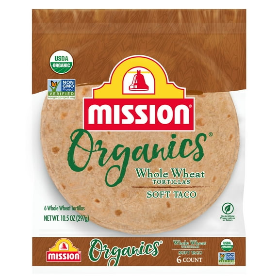 Mission Organics Whole Wheat Flour Tortillas, 10.5 oz, 6 Count