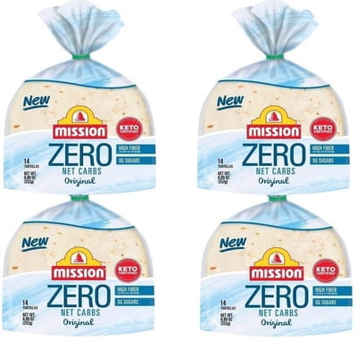 Mission Original Tortillas - 0g Net Carbs - Keto Certified - 4.5" Street Taco - 14 Count, 8.89 oz. - Low Carb - 4 Pack
