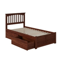Mission Platform Bed with Flat Panel Foot Board and 2 Urban Bed Drawers, Brown, Twin