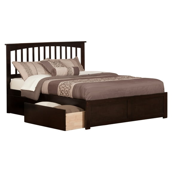 Mission Platform Bed with Flat Panel Foot Board and 2 Urban Bed Drawers in, Multiple Colors and Sizes