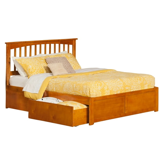 Mission Platform Bed with Flat Panel Foot Board and 2 Urban Bed Drawers in, Multiple Colors and Sizes