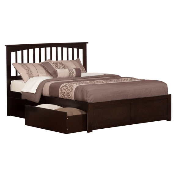 Mission Platform Bed with Flat Panel Foot Board and 2 Urban Bed Drawers in, Multiple Colors and Sizes