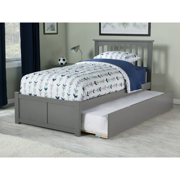Mission Platform Bed with Flat Panel Foot Board and Twin Size Urban Trundle Bed in, Multiple Colors and Sizes