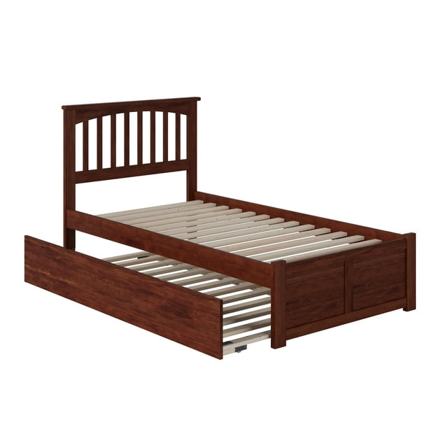 Mission Platform Bed with Flat Panel Foot Board and Twin Size Urban Trundle Bed in, Multiple Colors and Sizes