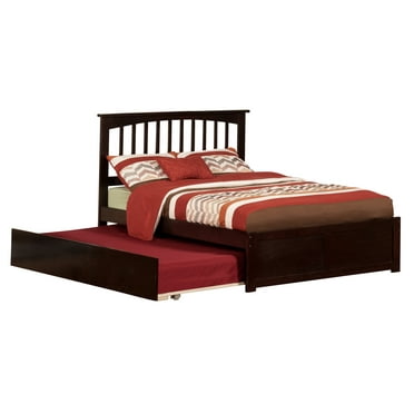 Mission Platform Bed with Flat Panel Foot Board and Twin Size Urban Trundle Bed in, Multiple Colors and Sizes