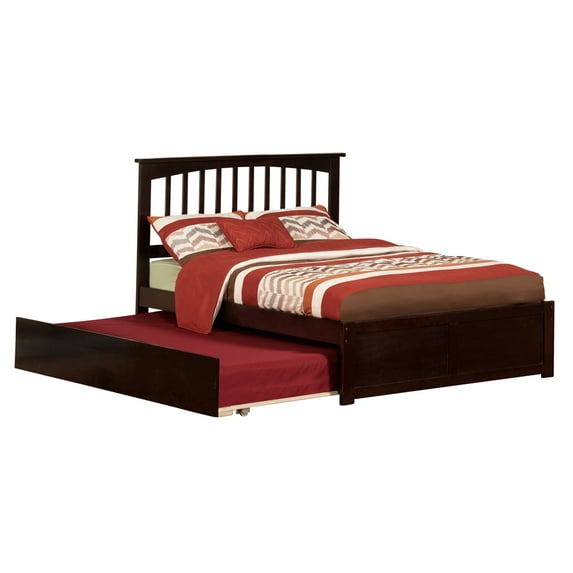Mission Platform Bed with Flat Panel Foot Board and Twin Size Urban Trundle Bed in, Multiple Colors and Sizes
