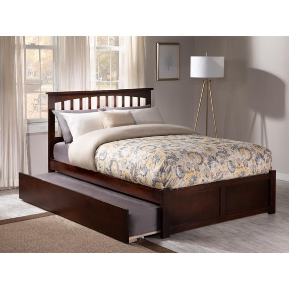 Mission Platform Bed with Flat Panel Foot Board and Twin Size Urban Trundle Bed in, Multiple Colors and Sizes