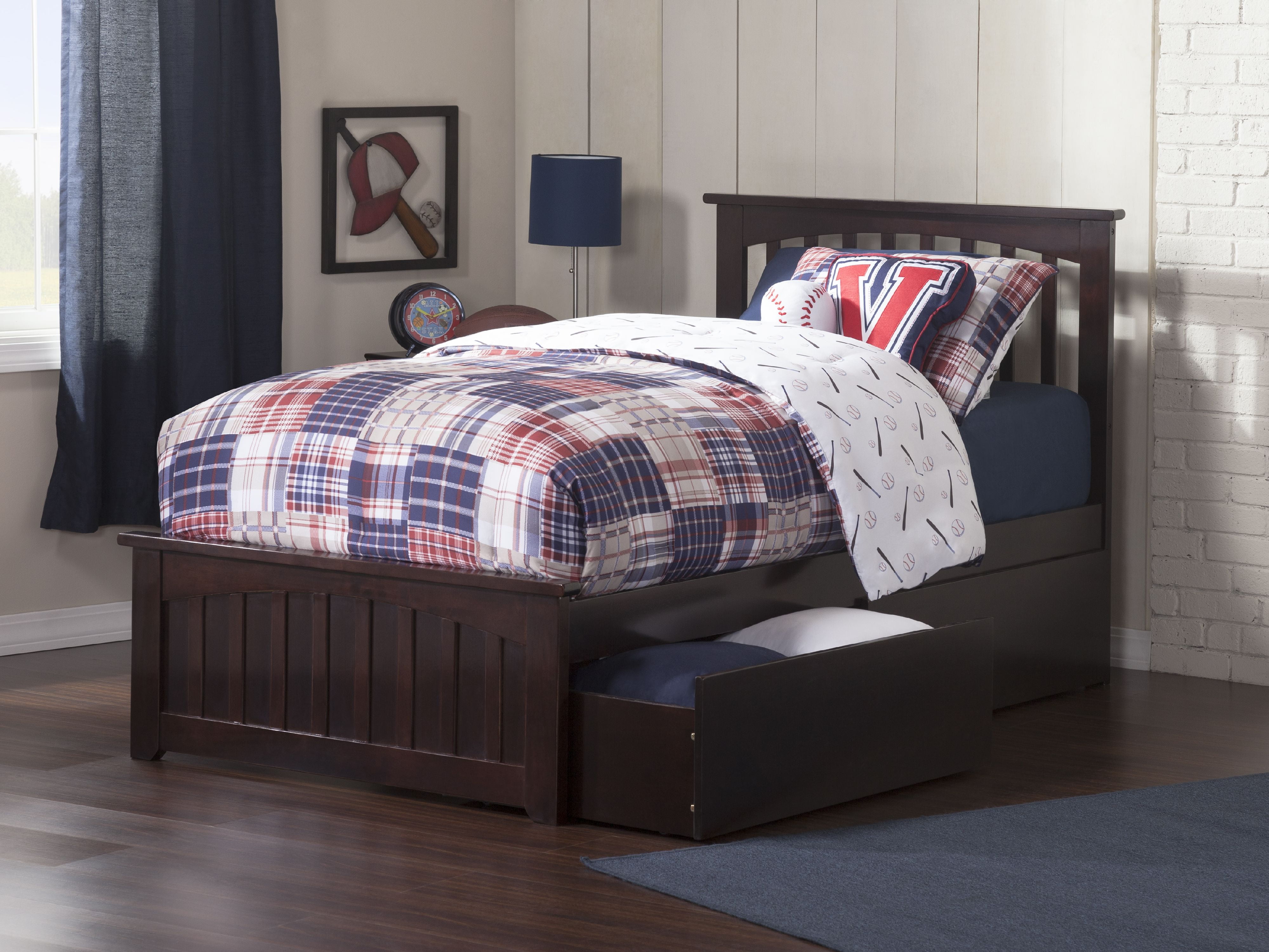 Espresso Twin XL Mission Wood Platform Bed with Storage Drawers