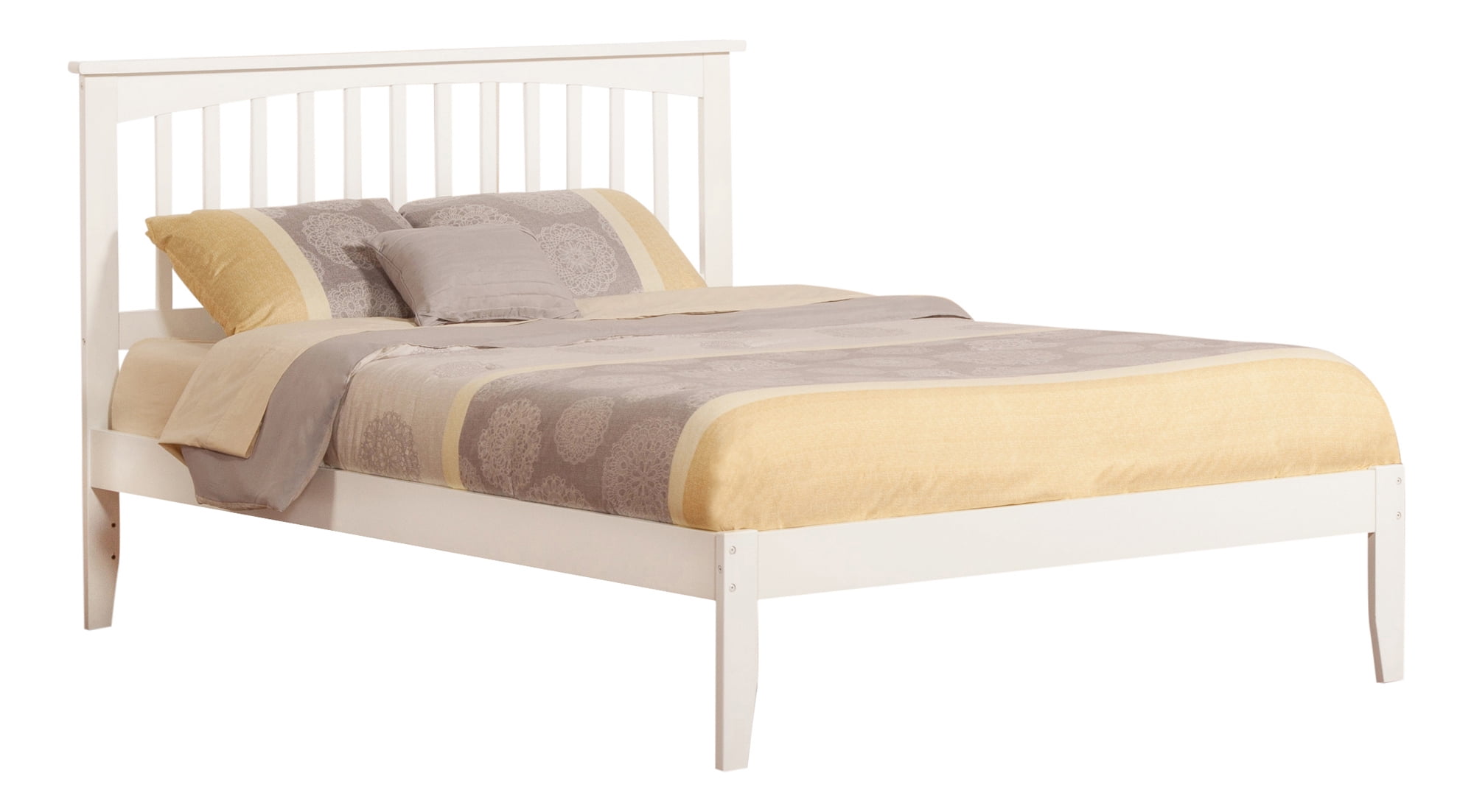 Mission King Size Platform Bed with Slatted Wood Headboard in Light Finish