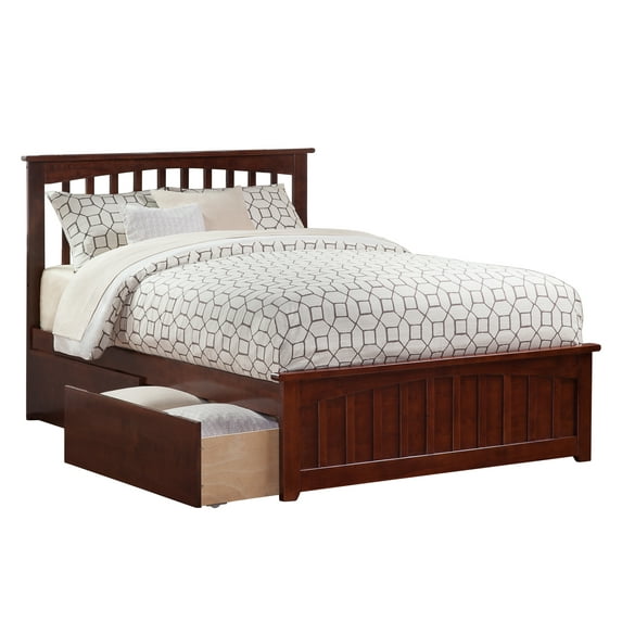 Mission Queen Platform Bed with Matching Foot Board with 2 Urban Bed Drawers, Multiple Colors