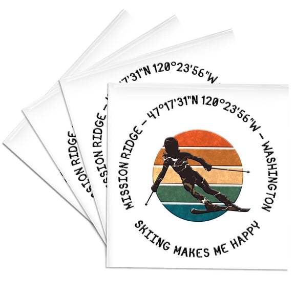 3drose, Mission Ridge, Washington. Woman Skier on White. Downhill Skiing, Set of 4 Ceramic Tile Coasters