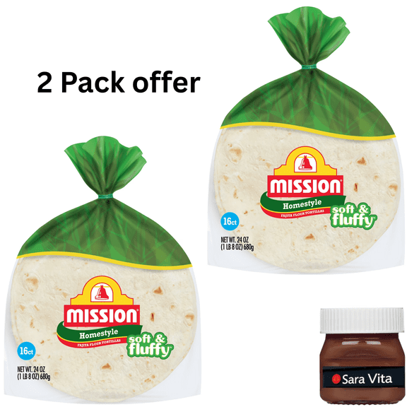 Mission Soft & Fluffy Homestyle Flour Tortillas, Fajita Size, 16 Count