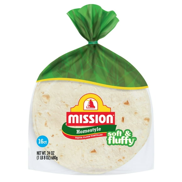 Mission Soft & Fluffy Homestyle Flour Tortillas, Fajita Size, 16 Count