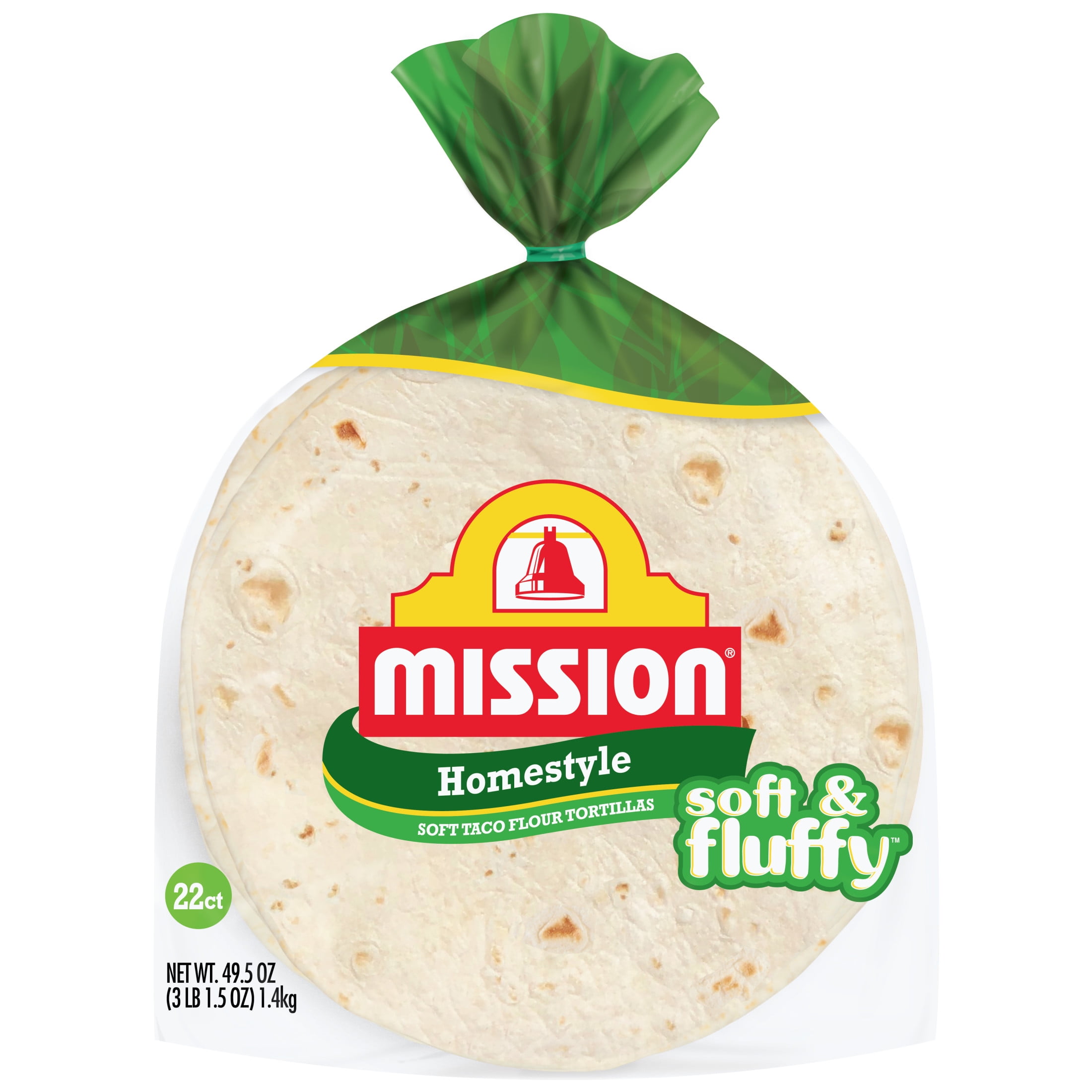 Mission Soft & Fluffy Homestyle Flour Tortillas, Soft Taco Size, 22 Count