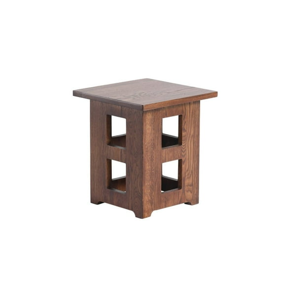 Mission Solid Oak Square End Table with Cut Outs - Walnut