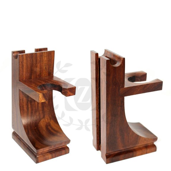 Mission Style Classic Wooden Safety, Straight Razor & Brush Stand Walnut Finish