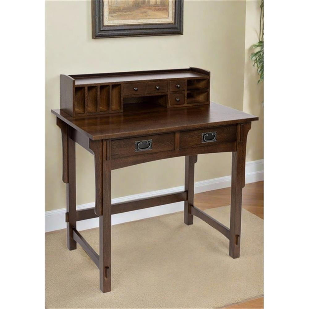 Solid Oak Walnut Stain Library Table with Removable Organizer