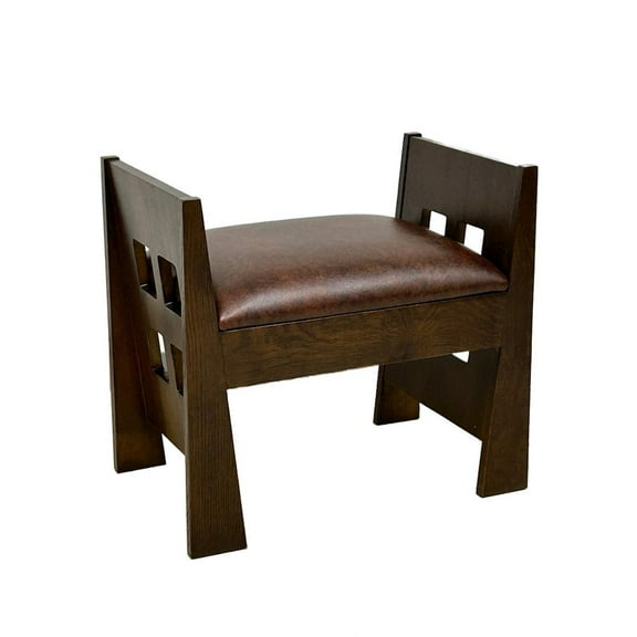 Mission Style Oak and Leather Foot Stool - Model A31