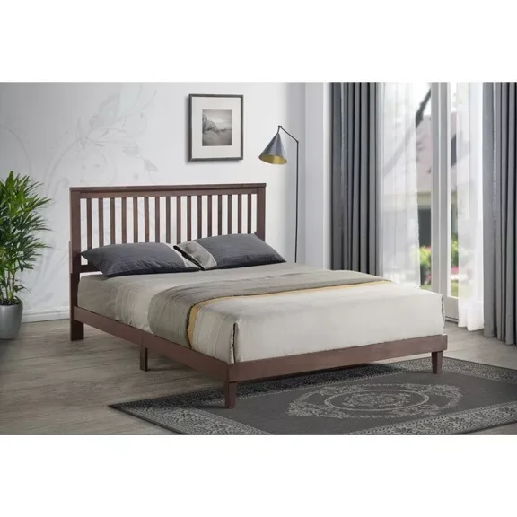 Mission Style Wooden Platform Bed, Queen Size Farmhouse Bedroom Furniture Bed, Brown