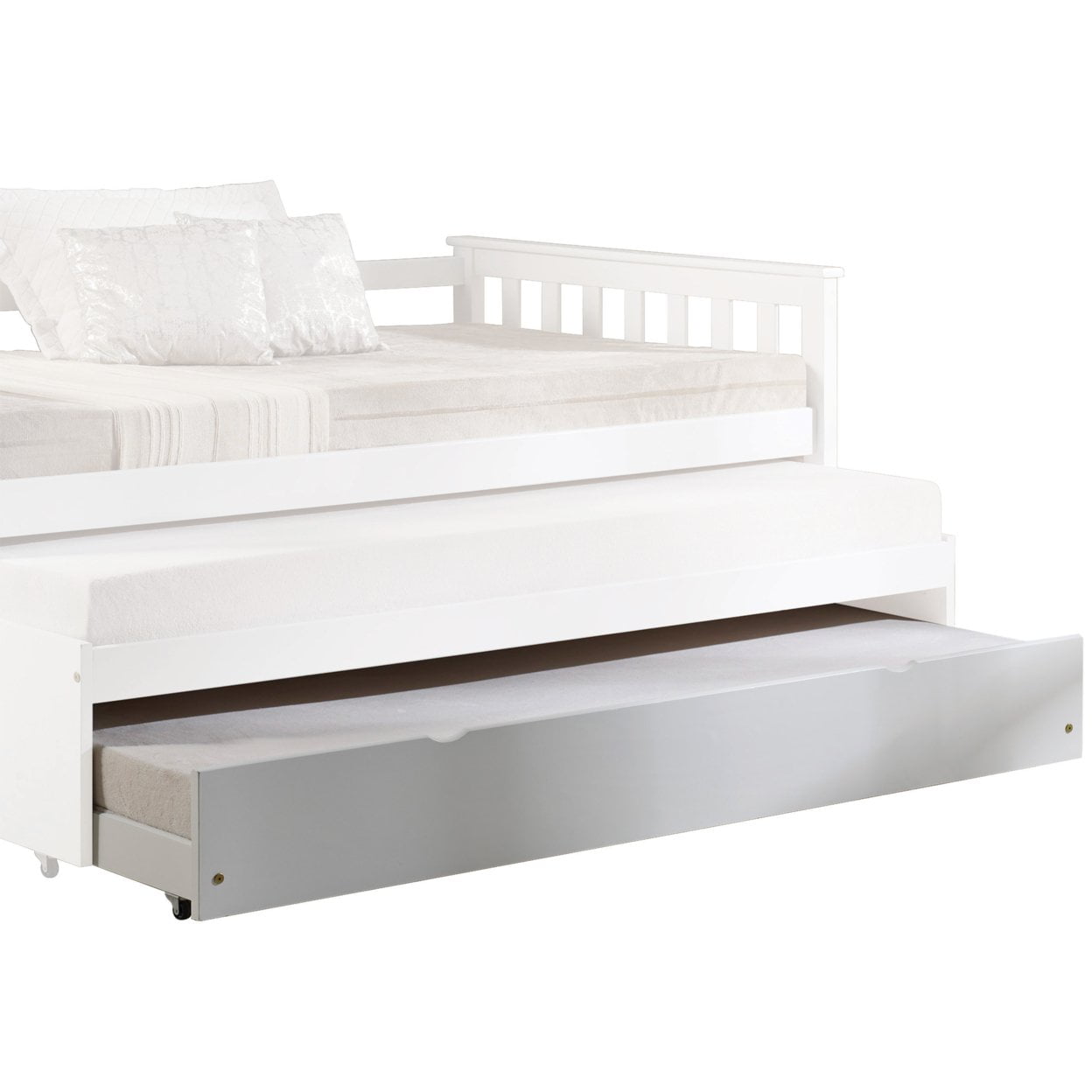 Mission Style Wooden Twin Size Daybed Trundle with Caster Wheels White - Saltoro Sherpi