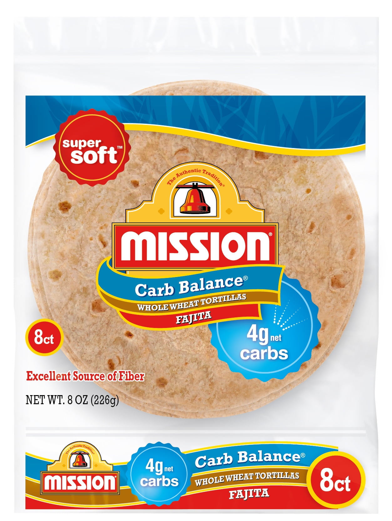 Mission Super Soft Carb Balance Whole Wheat Fajita Flour Tortillas, 8